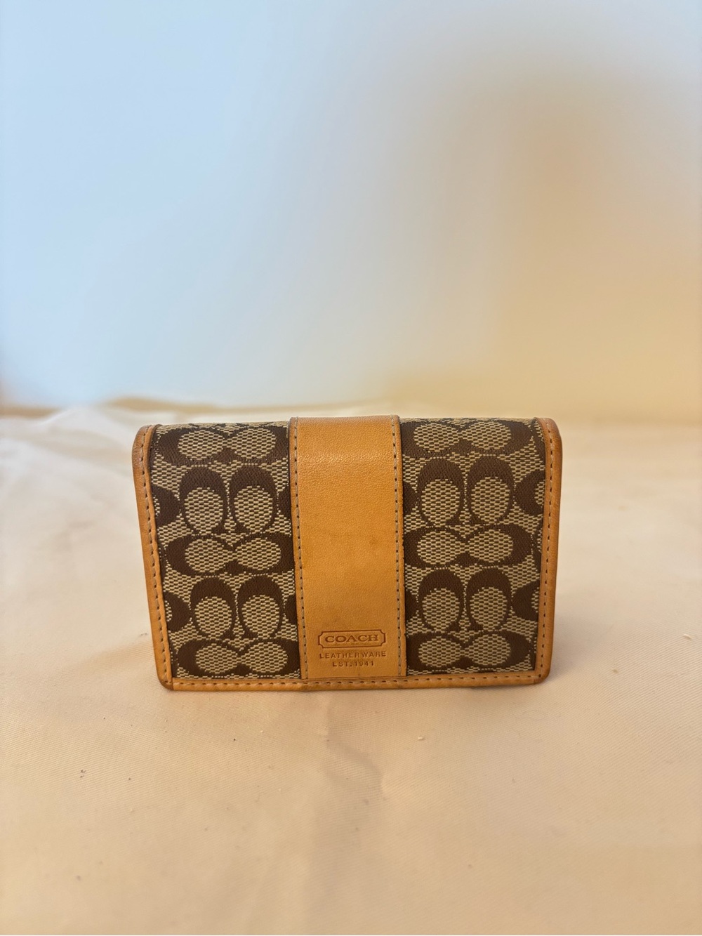 Coach Brown Signature Card Holder with Tan Trim